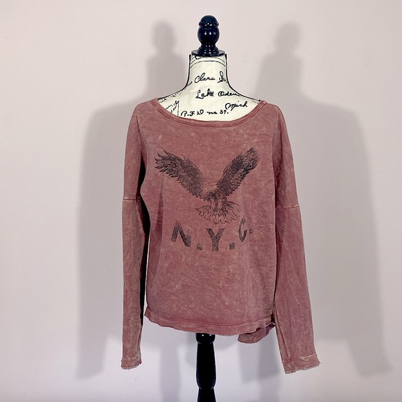 LEITH (Nordstrom) Womens Oversized Bleached Red Hi-Low N.Y.C. Sweatshirt XS - Picture 1 of 7
